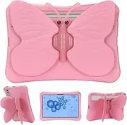 Kids Case for Samsung Galaxy Tab S9 FE+ Plus/S9 Plus/ S8 Plus/ S7 Plus/ S7 FE 12.4", Cute Butterfly Rotating Kickstand Shockproof Lightweight Cover Case for Galaxy Tab S9 FE+/S9+/S8+/S7+/S7 FE,Pink