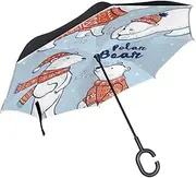 Double Layer Inverted Umbrella Cars Reverse Umbrella Polar Bears Christmas New Year Windproof UV Proof Travel Outdoor Umbrella