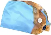 [WOSHJIUK] Working Hat 2 Pack Scrub Caps for Women,Animal and Tree,Tie Back Cap Adjustable Scrub Hat