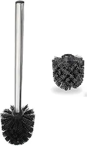 Toilet Bowl Brush, Black Toilet Brush with Replacement Toilet Brush Head Stainless Steel Handle, Deep Cleaning with Durable Stiff Bristles for Bathroom WC
