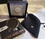 Alex & Ani Bangle Bracelet Antique Silver Emerald Green Swarovski Crystal Charm