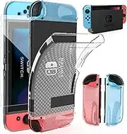 HEYSTOP Switch Case and Switch Screen Protector Compatible with Nintendo Switch, Dockable Soft TPU Switch Protective Case Cover with Switch Accessories, 6 Thumb Grip Caps for Nintendo Switch Console