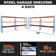 4x Garage Shelving Units - 300kg Per Shelf - Steel Warehouse Storage Shelves