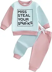 [allshope] Baby Girl Fall Clothes Set Long Sleeve Letter Print Sweatshirt Pants Toddler Infant Outfits 6 12 18 24 Months 2T 3T