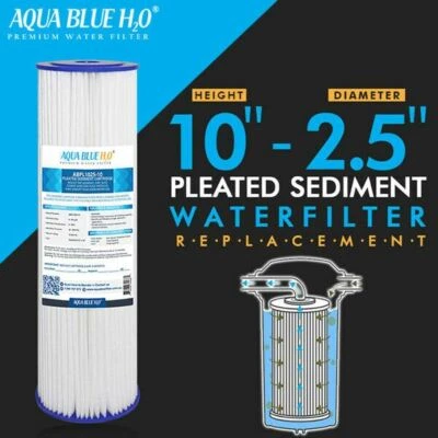 Aqua Blue H20 Washable Pleated Sediment Filter 10 x 2.5 10 Mic Fits to PL011