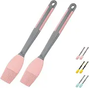 2Pcs Grill Basting Brush - Extra Long Silicone Basting Pastry Brush for Grilling 2.2inch Wide,Heat Resistant Brushes Spread Oil Butter Sauce Marinade for Cooking Baking BBQ(Pink 2)