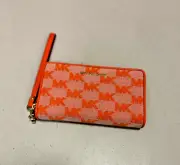 Michael Kors Large Flat Phone Case Zip Around Credit Card Wristlets Wallet-Poppy