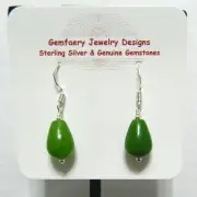 Sterling Silver Nephrite JADE Gemstone Teardrop Earrings #125...Handmade USA