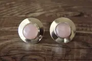 Native American Sterling Silver Round Pink Shell Post Earrings by Russel Wilson