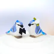 Blue Jay Bird Cake Topper Bride Groom Love Wedding Engagement Carved Wood Statue