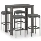 Modern Outdoor Bar Furniture Set 5 Pcs Poly Rattan Table And Chairs With Cushion