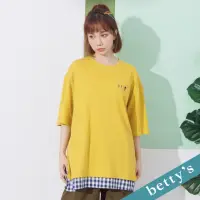 在飛比找momo購物網優惠-【betty’s 貝蒂思】下擺格子拼接短袖T-shirt(黃