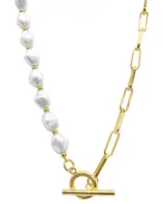 ADORNIA 14K Plated 10mm Pearl Paperclip Chain Necklace