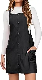 [IDEALSANXUN] Womens Button Down Corduroy Overall Dress with Pockets