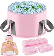 Pink Face Wash Kit with Foldable Bowl & Headband Wristbands, Complete Skincare Combo Travel Friendly for Women, Home Spa, Ice Bath, Makeup Removal & Sensitive Skin Care
