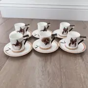 Vintage 1950 Royal Doulton “REYNARD THE FOX” demitasse Cups & Saucers Set of 6