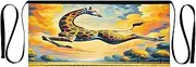 [Joitme] Whimsical Giraffe Sky Orange Server Apron Men, Short Apron with Pockets, Bistro Aprons with Pockets, Whimsical Giraffe Sky Orange
