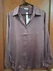 NWT Ladies Medium Button Up Blouse Dusty Rose Mauve Long Sleeves