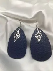 Handmade Teardrop Double-Sided Leather Earring Set with Charm New Free Ship 807