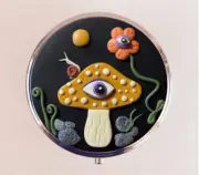 Trippy Mushroom Snail Art Pill Box Case Pillbox Organizer Holder Trinket Stash