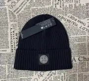 Stone Island Beanie - 100% authentic Black wool rib knit logo beanie #CT-CCA-4