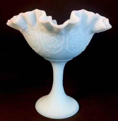 Fenton Art Glass Blue Satin Persian Medallion Comport