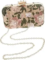 [AKOOSY] Vintage Floral Embroidery Clutch Evening Handbag Elegant Crossbody Bag for Women for Weddings Parties Prom Secure Closure Comfortable Chain Strap Fine Workmanship
