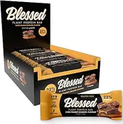 [BLESSED] Vegan Protein Bars - Plant Based Protein Bars Low Calorie High Protein Meal Replacement Bar - Dairy Free, Nutritious Vegan Snacks - 12 Pack Choc Peanut Caramel