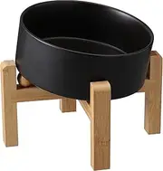 Addggo Black Elevated/Raised 15°Tilted Anti Slip Ceramic Dog Bowl for Small/Medium Breeds,Slanted Bulldog Big Face Pet Food Water Feeding Dish with Stand for Cats and Dogs (3.6 Cups/28 OZ)