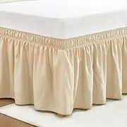 Light Beige Queen Size Bed Skirt 14 Inch Drop, Elastic Wrap Around Dust Ruffle Bed Skirting Easy to Install, Adjustable Tailored Bedskirts Fade & Wrinkle Resistant