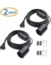 2x Hanging Lamp Light Cords with On/Off Switch Cable Matters 15ft Black NEW
