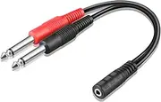 TNP 3.5mm TRS to 2 Dual 1/4 Inch TS Stereo Audio Breakout Cable Adapter - 3.5mm 1/8" Female to 1/4" 6.35mm Mono TS Male Headphone Jack Plug Y Splitter Cable Combiner Connector Wire Cord 20cm/8inch