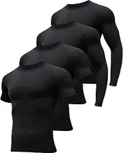 [HOPLYNN] 4/5 Pack Compression Shirts Men Long/Short Sleeve Athletic Cold Weather Baselayer Undershirt Gear Tshirt for Sports Workout