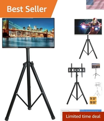 Heavy-Duty Height Adjustable Black Tripod Stand for Flat-Screen TVs 32-55"