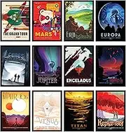 97 Decor Vintage Space Poster for Walls - Retro Space Wall Art, Space Grand Tour Travel Pictures Exoplanet Exploration Art Print, Retro Futurism Astronomy Mens Wall Decor (7x10 Unframed)
