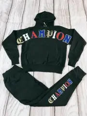 Champion Men 2pcs Set Reverse Weave Hoodie & Jogger Black Old English Small (Q)