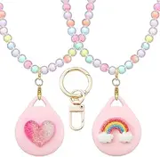 [XEEWEN] 2 Pack for Airtag Necklace Holder for Kids Girls, Cute Rainbow & Heart Shape Kawaii Case Cover for Apple Airtag