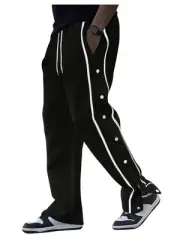 Boy's Split Snap Button Sweatpants Drawstring Waist Straight Leg Loose Pants ...