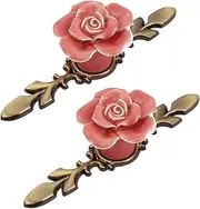 Ceramic Knob,Cabinet,Furniture Pull Handles,Door Pull,Drawer Pull Handle,Cupboard Wardrobe Drawer Door Pull Rose Shape Metal Base Ceramic Knobs Pink 2pcs