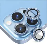 For Apple iPhone 13 Pro /13 Pro Max Metal Camera Lens Glitter Cover Glass Protector (Sky Blue)