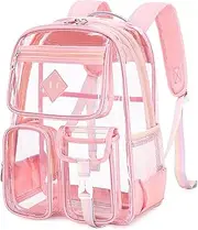 FEWOFJ Heavy Duty Clear Backpack for Girls Women,PVC Transparent Casual Daypacks,Large Laptop Bookbag for College Student,Stadium Approved See Through Backpack