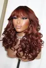 Fringe Bang Bouncy Full Yaki Texture Curly Voluminous Synthetic Wig Ginger