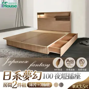 [特價]IHouse-日系夢幻100夜燈插座 房間2件組(片+3抽底)3.5尺梧桐