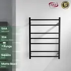 Wall Mounted Heated Towel Rail Rack Matte Black 7 Rungs 304 Stainless Steel