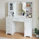 White Dressing Table with LED Lights Mirror and 6 Drawers Vanity Make up Desk