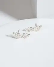 Silver Cubic Zirconia Butterfly Climber Studs Earrings