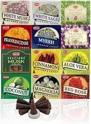 12 Assorted Boxes of HEM Incense Cones Best Sellers Set 12 X 10 (120 Total)