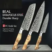 Knife Set Chef Santoku Utility 67 Layers Damascus Steel Wood Handle Beef Slicing