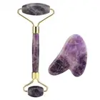 Natural Amethyst Double Head Jade Stone Roller & Guasha Scrapping Plate Face LVE