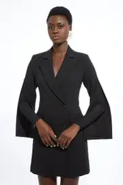 Petite Compact Stretch Mesh Detailed Midi Blazer Dress